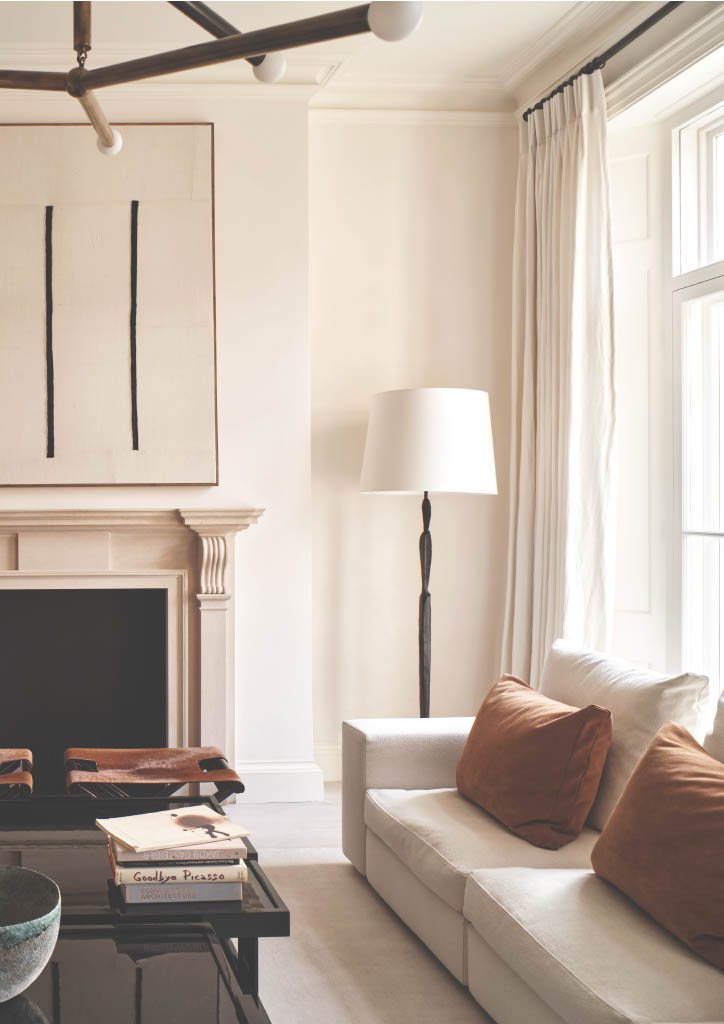 Belgravia townhouse living room with fireplace artwork