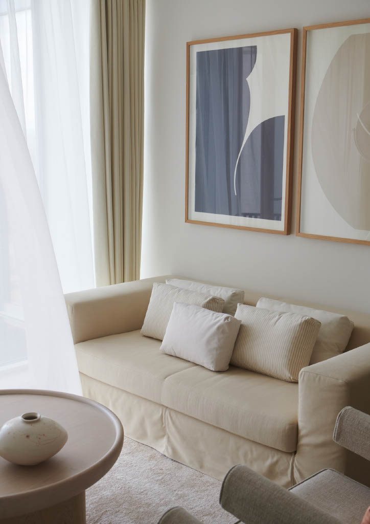 Shard Place lounge with blue artwork and soft seating
